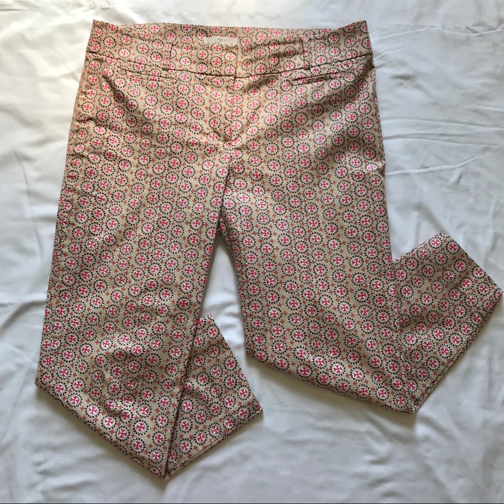 Loft Marisa pant, beige, white & pink, sz. 12